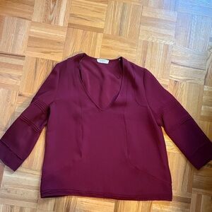 Aritzia Deep Red V-Neck Blouse